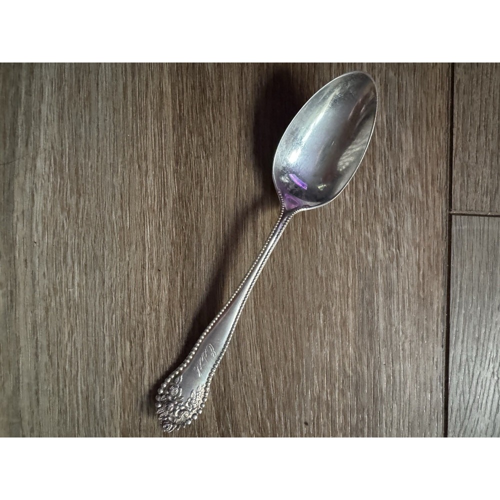 Gorham Sterling Silver Spoon Antique Victorian Beaded Rose Floral Pattern c1900
